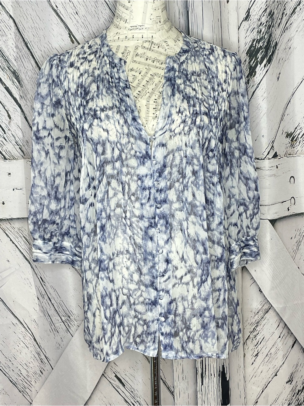 Joie 100% Silk Blouse Blue White Print Peasant Boho Top XS